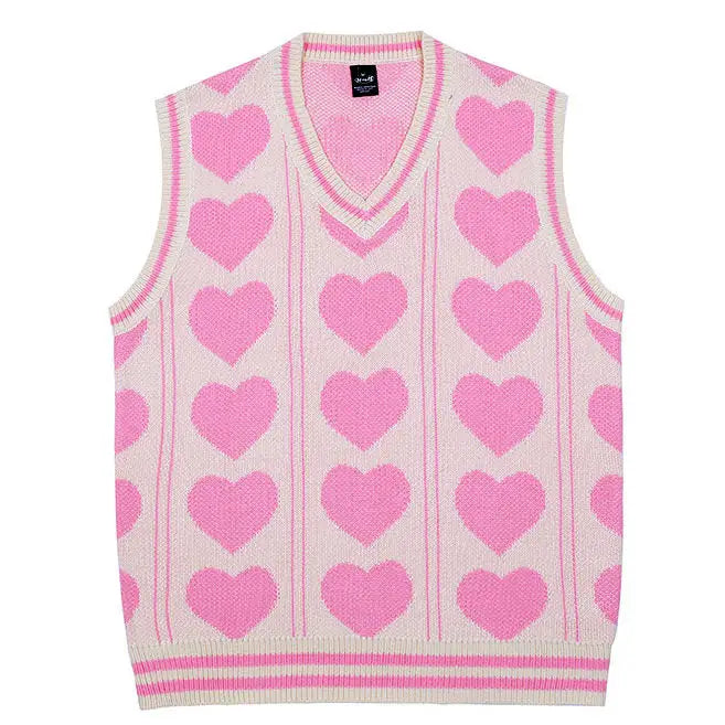 Cute y2k knit tank top with contrast trim and heart print - vest