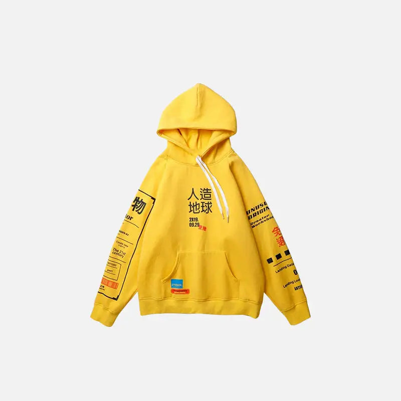 The article japanese letter print hoodie y2k - yellow / m - hoodies