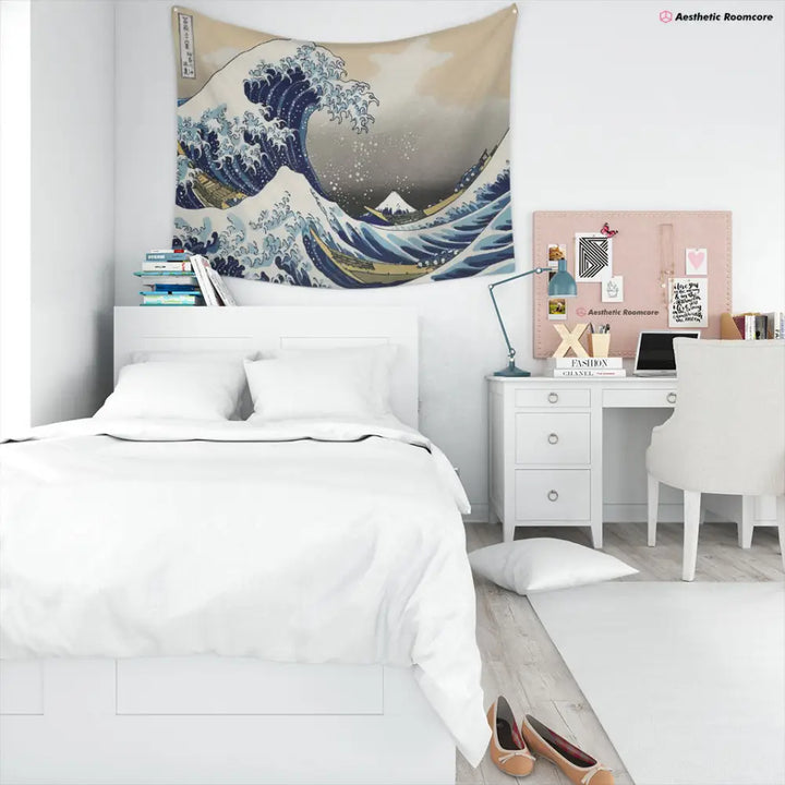 The great wave of kanagawa tapestry for y2k aesthetic decor