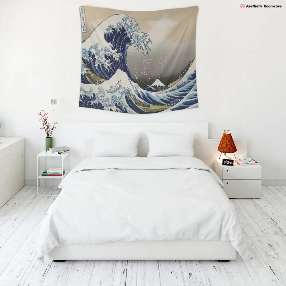 The great wave of kanagawa tapestry for y2k aesthetic decor