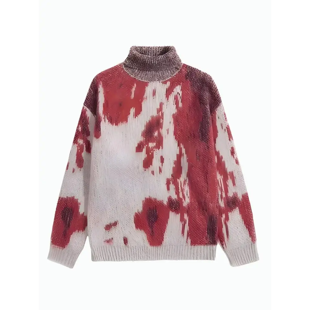 Tie dye turtle neck knitted sweater - red / s