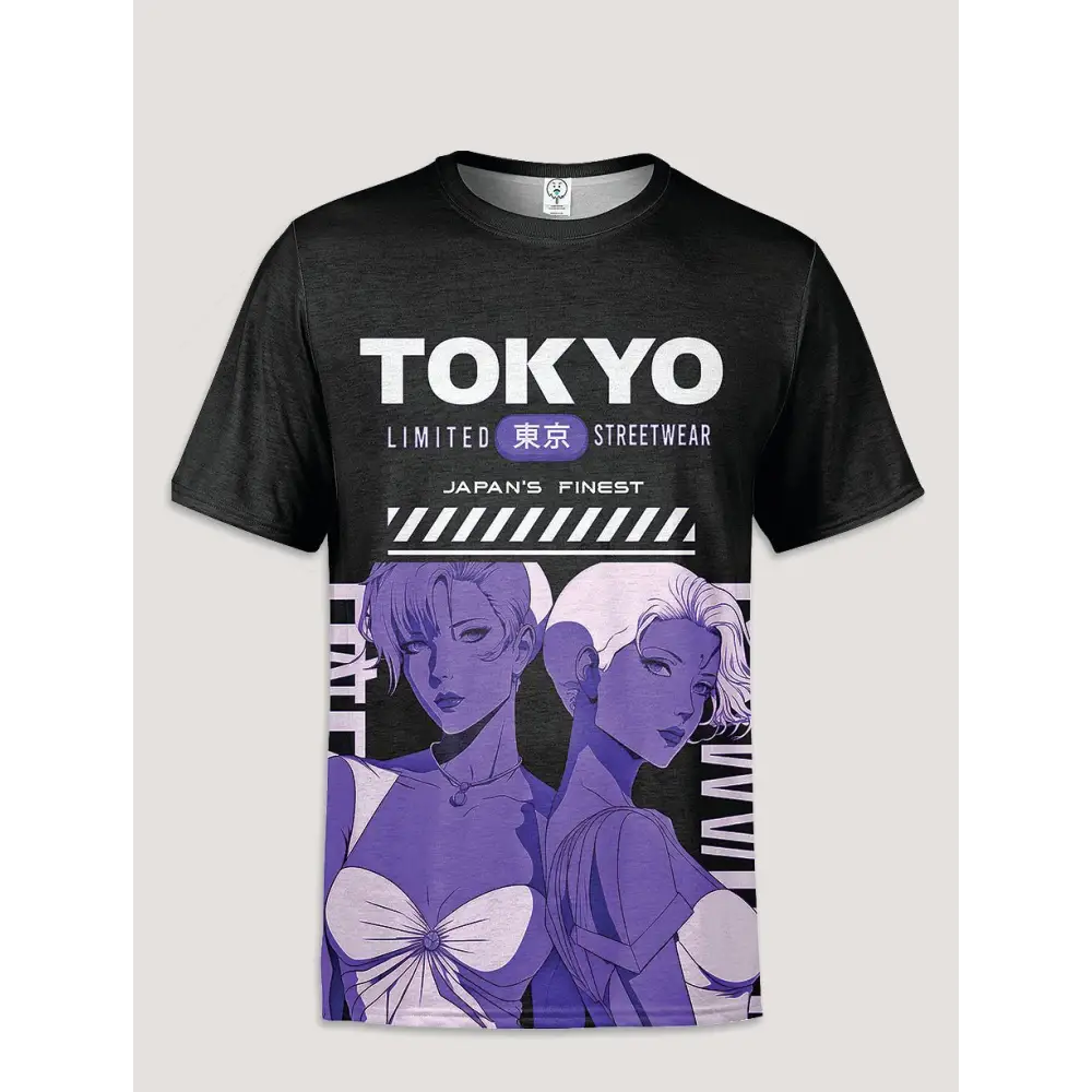 Tokyo anime graphic all over printed t-shirt - xs / purple - t-shirt