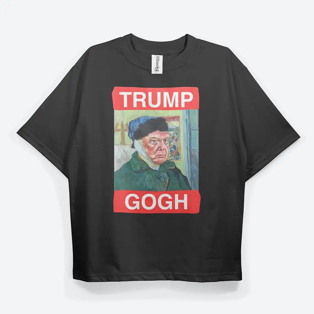 Y2k inspired t-shirt with van gogh style and political satire - black / s - tee