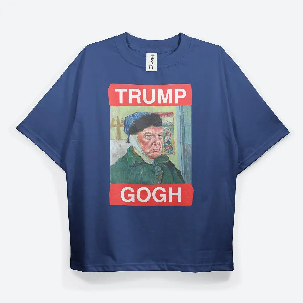 Y2k inspired t-shirt with van gogh style and political satire - blue / s - tee