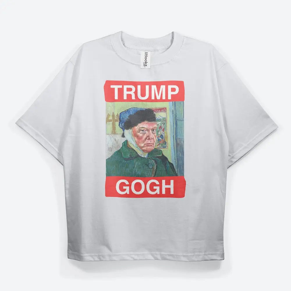 Y2k inspired t-shirt with van gogh style and political satire - white / s - tee