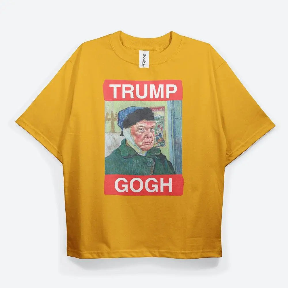 Y2k inspired t-shirt with van gogh style and political satire - yellow / s - tee