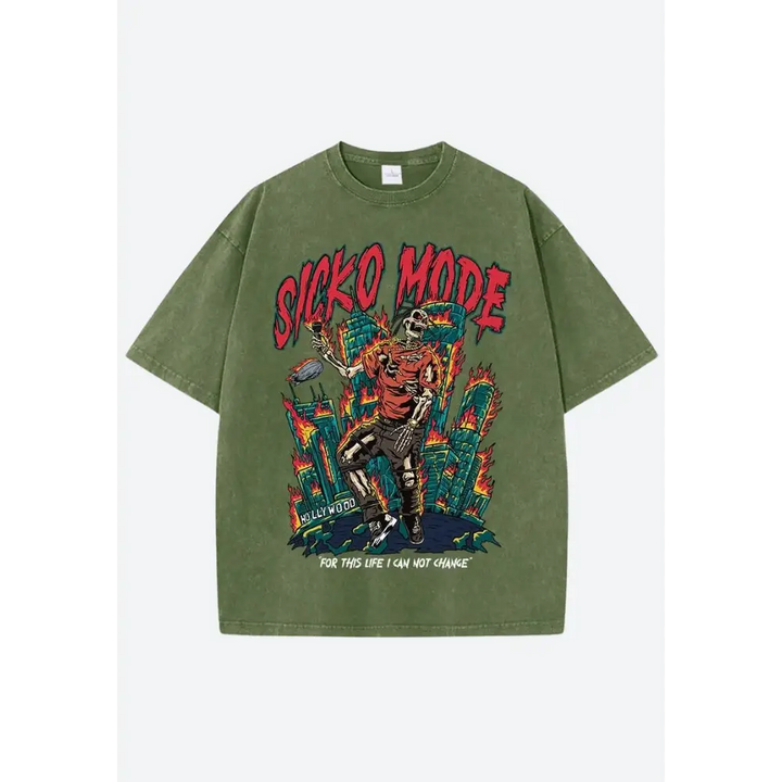 Travis scott sicko mode tee featuring butterfly effect design - army green / s