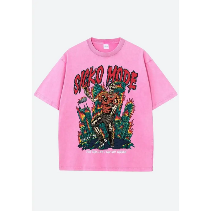 Travis scott sicko mode tee featuring butterfly effect design - pink / s