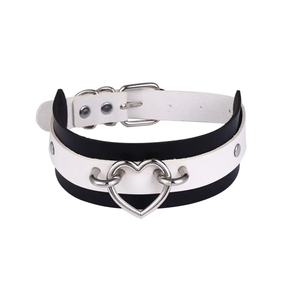 Two tone heart choker collar necklace in sizes - necklaces