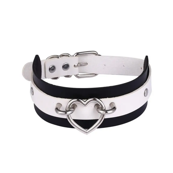 Two tone heart choker collar necklace in sizes - necklaces