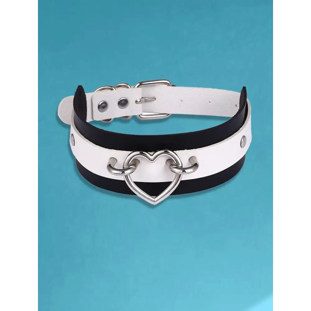 Two tone heart choker collar necklace in sizes - necklaces