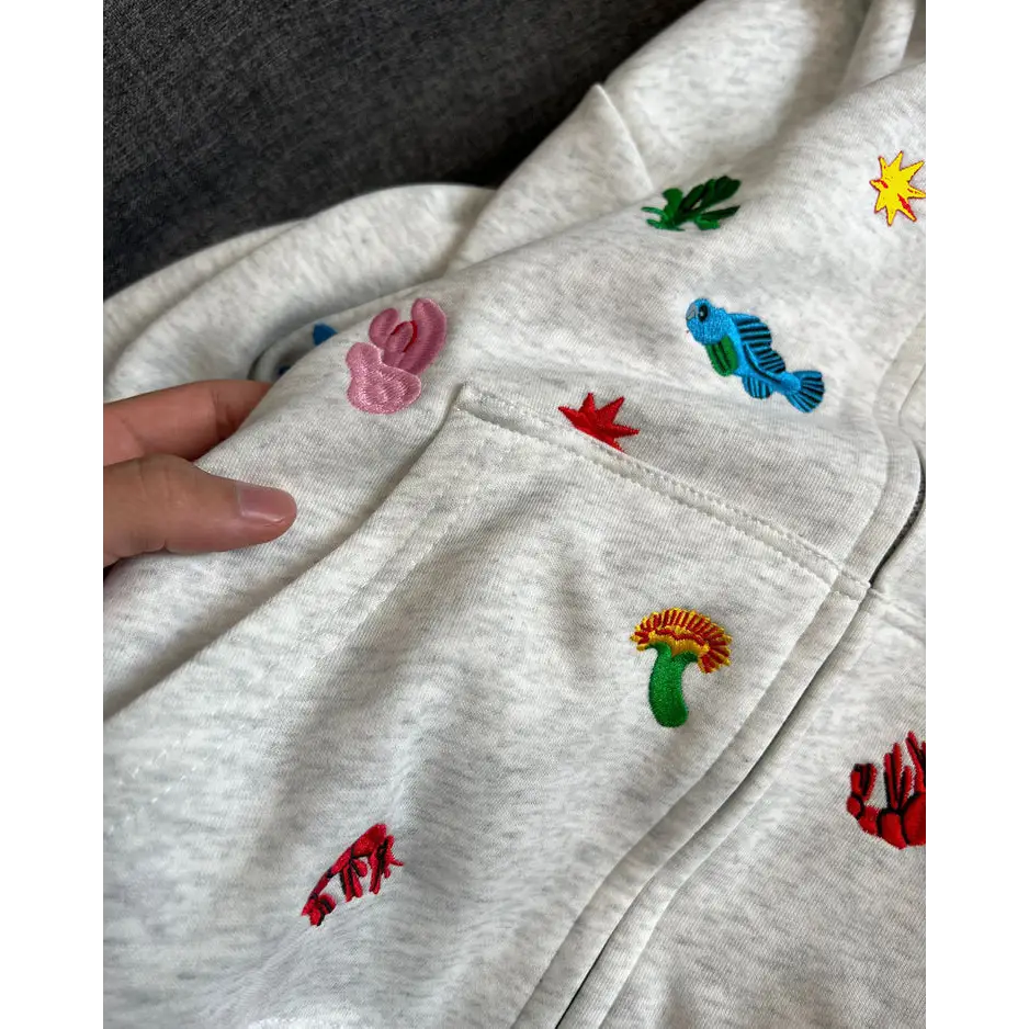 Underwater life embroidery hoodie for unique aesthetic style