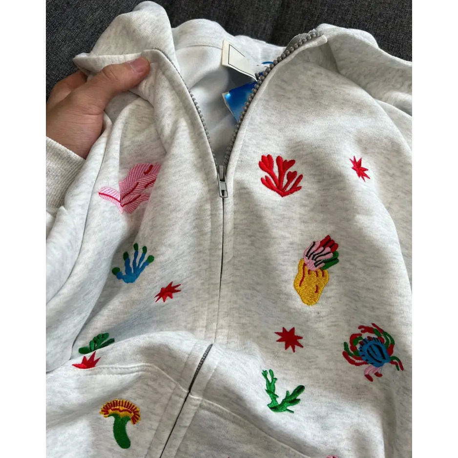 Underwater life embroidery hoodie