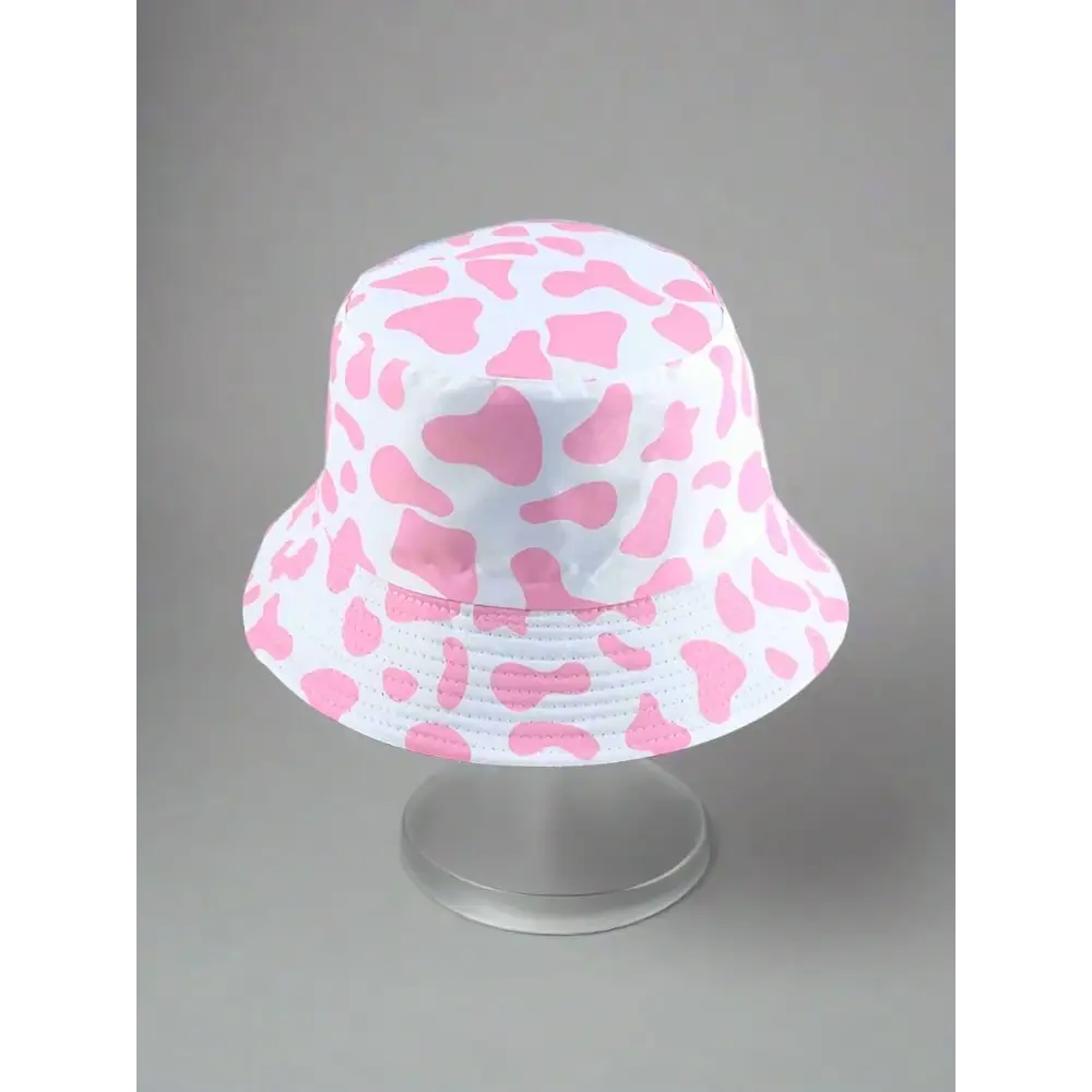 Unisex kawaii pink cow print bucket hat - pink-white