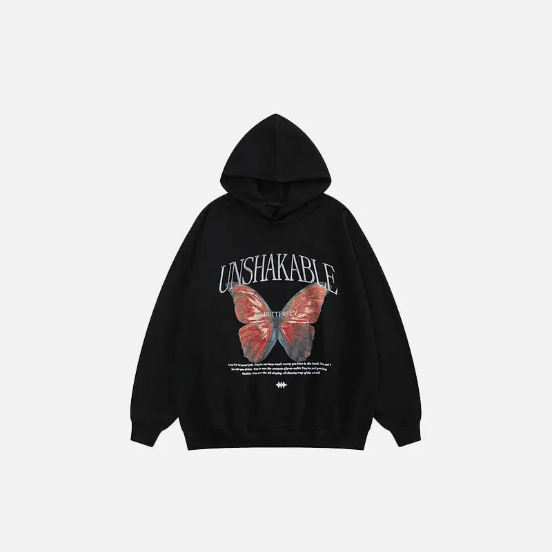 Unshakable butterfly graphic hoodie y2k - black / s - hoodies