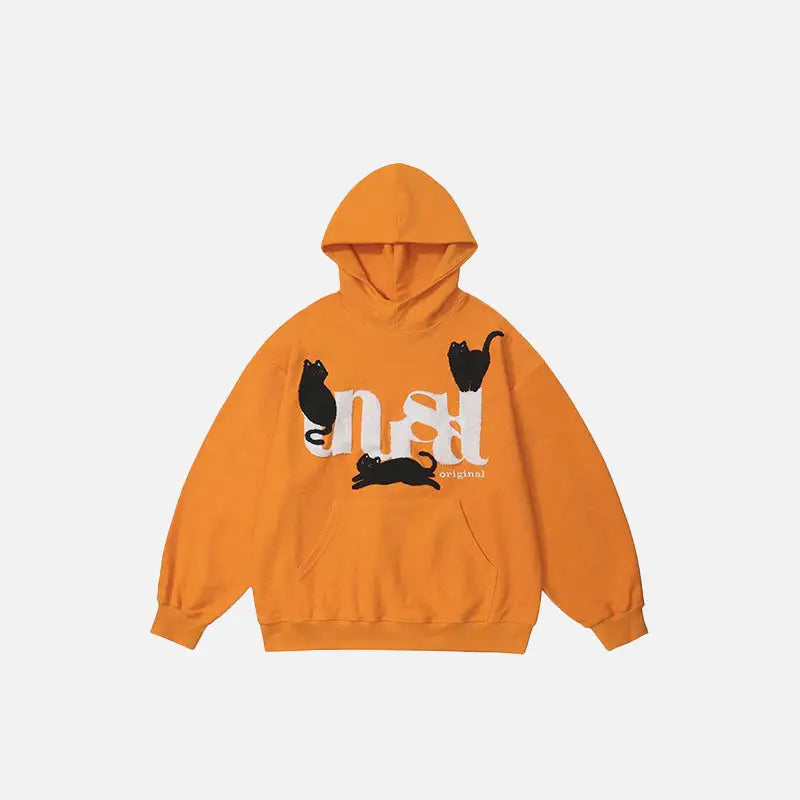 Unusual cat graphic print hoodie y2k - orange / m - hoodies