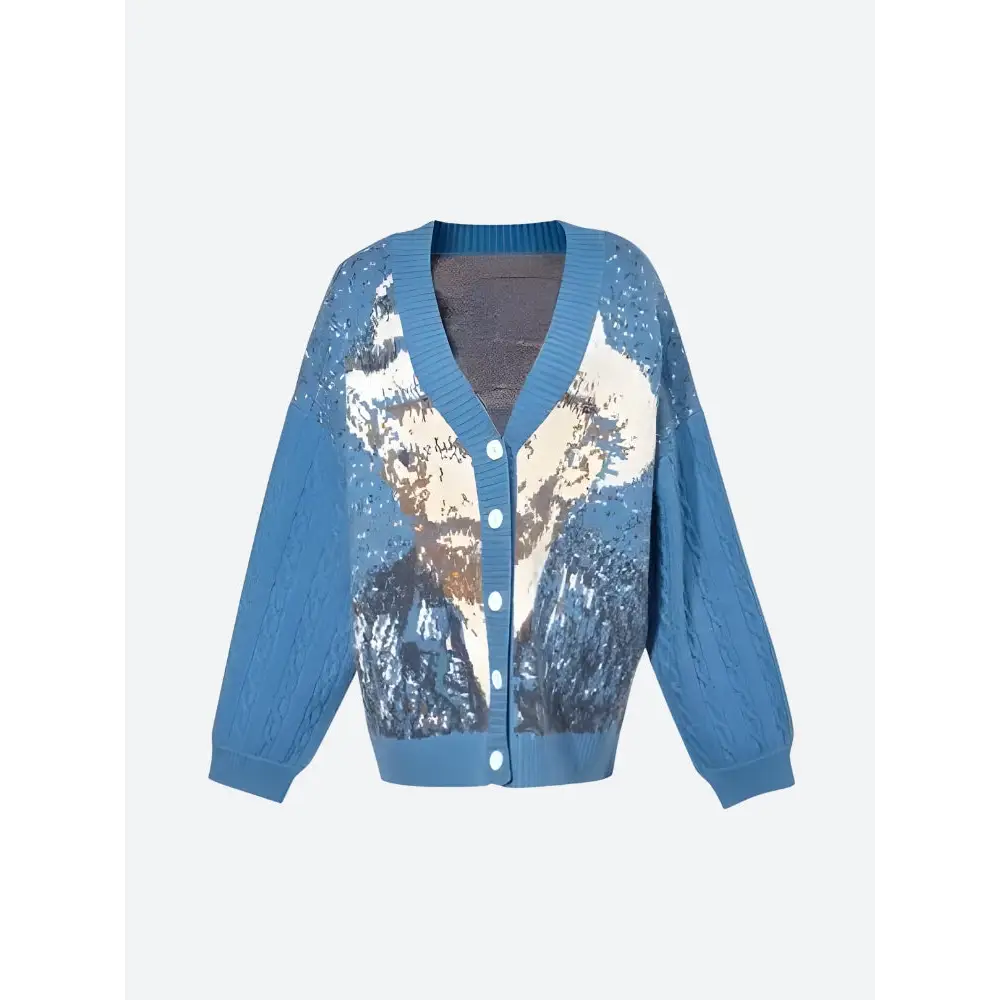 Van gogh self-portrait cardigan with deep v-neckline and button fastening