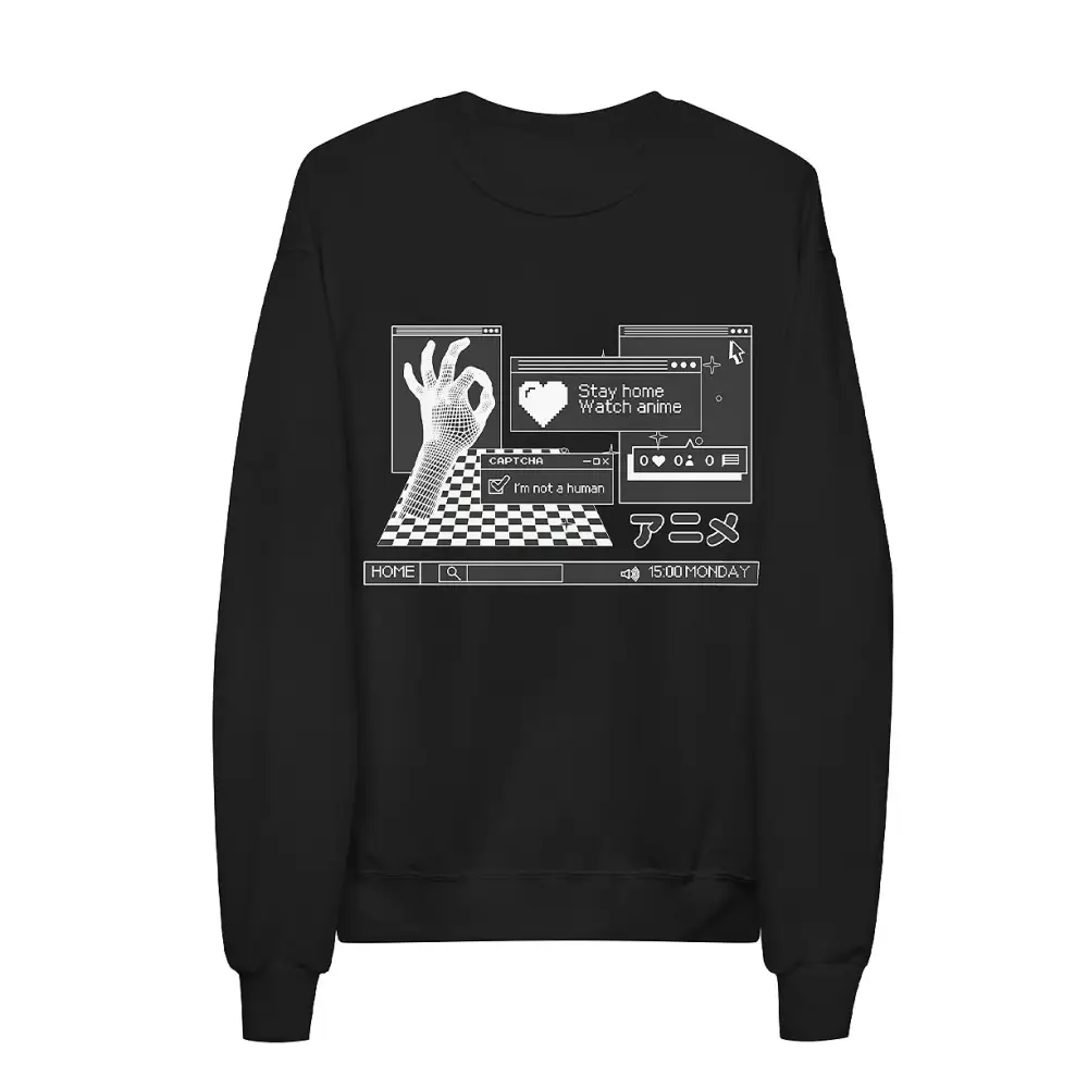 Eco-friendly y2k style fleece sweatshirt with recycled polyester - black / s