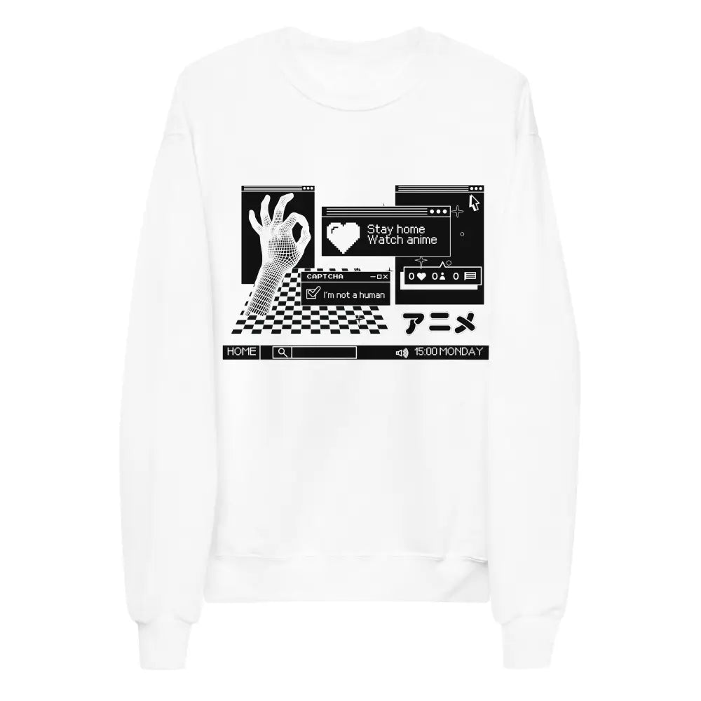 Eco-friendly y2k style fleece sweatshirt with recycled polyester - white / s