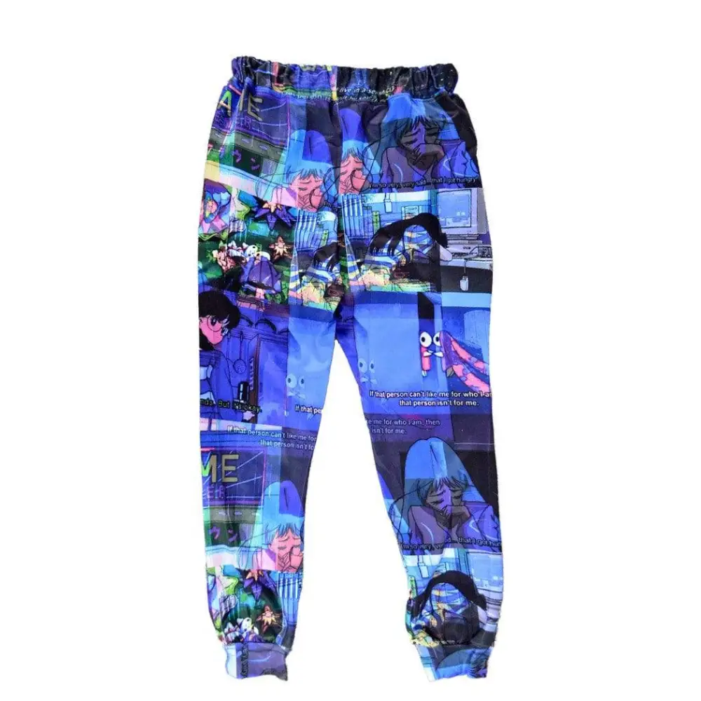 Vaporwave glitch anime joggers with unique aesthetic design - men pants