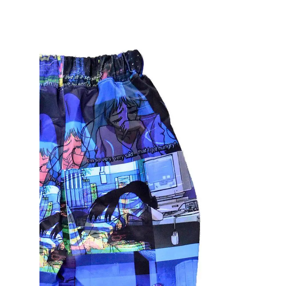 Vaporwave glitch anime joggers with unique aesthetic design - men pants