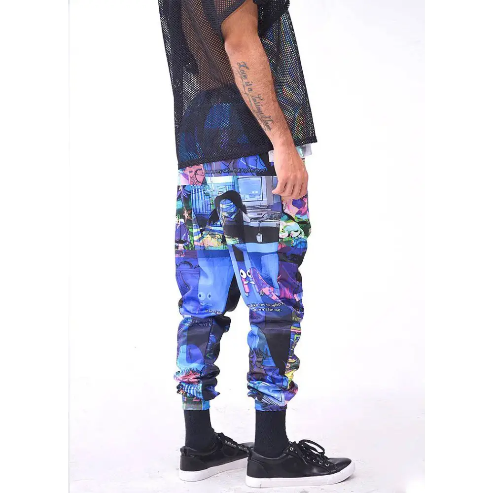 Vaporwave glitch anime joggers with unique aesthetic design - men pants