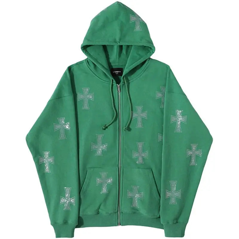 Veste streetwear à croix en strass - vert / m
