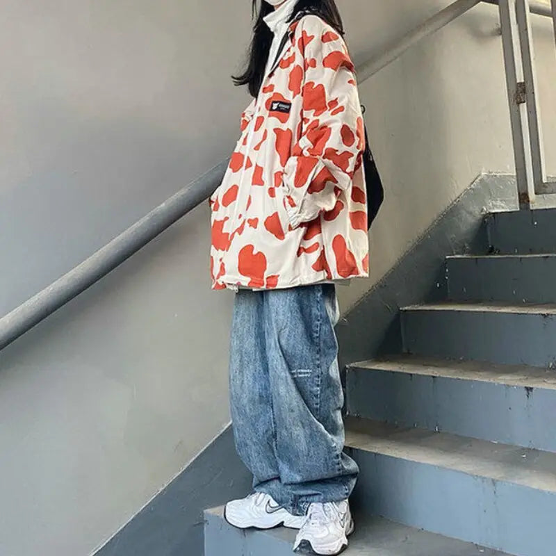 Y2k cow print jacket - orange / s
