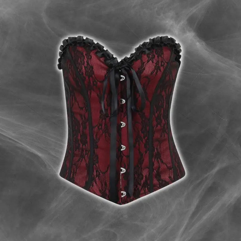 Hot red corset top with lace details for a goth aesthetic