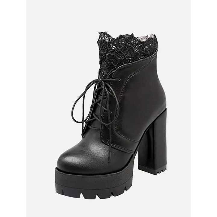 Autumn lacing platform heel boots inspired by victorian era trends - heels