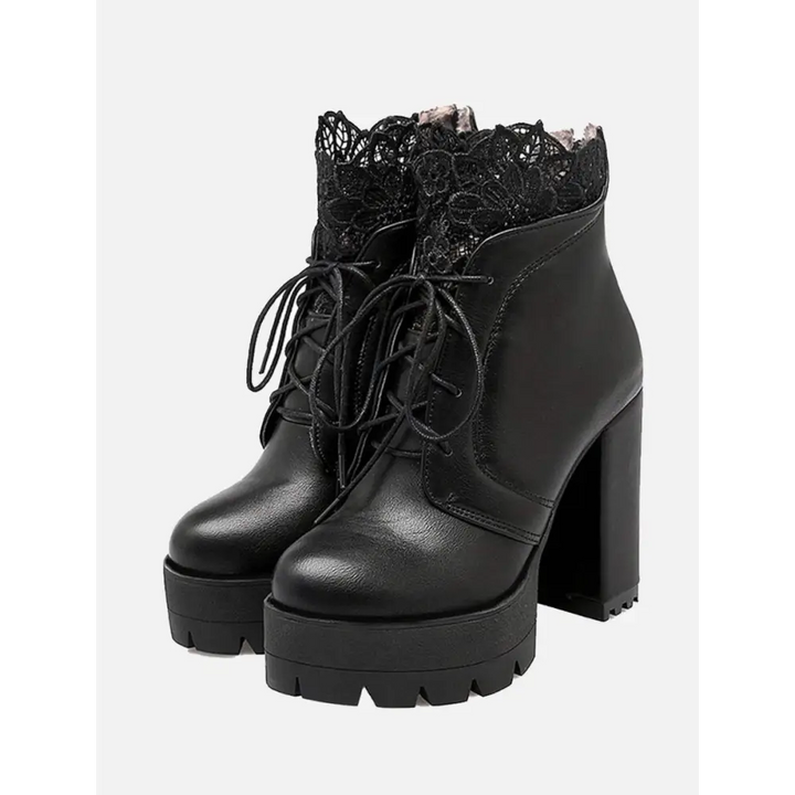 Autumn lacing platform heel boots inspired by victorian era trends - heels