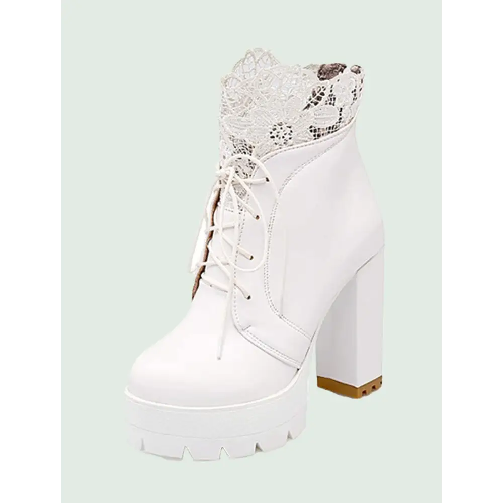 Autumn lacing platform heel boots inspired by victorian era trends - white / us 4 - heels