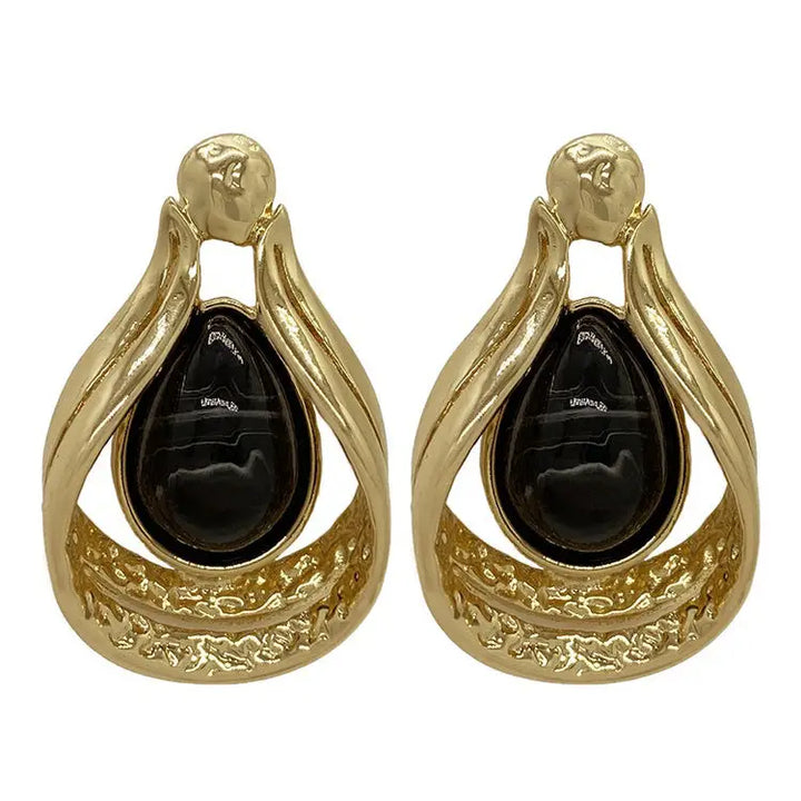 Vintage aesthetic black stone earrings for unique style - standart / gold - earrings