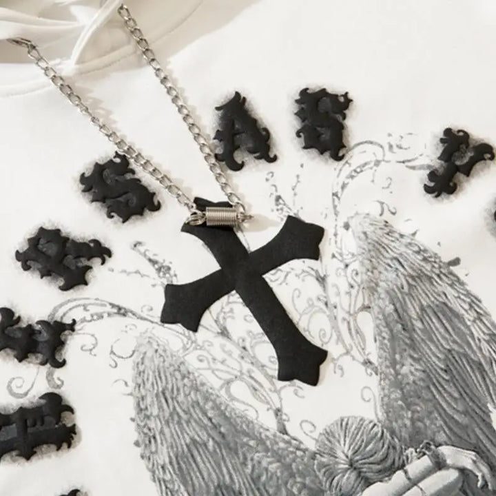 Vintage angel cross print hoodie y2k - hoodies