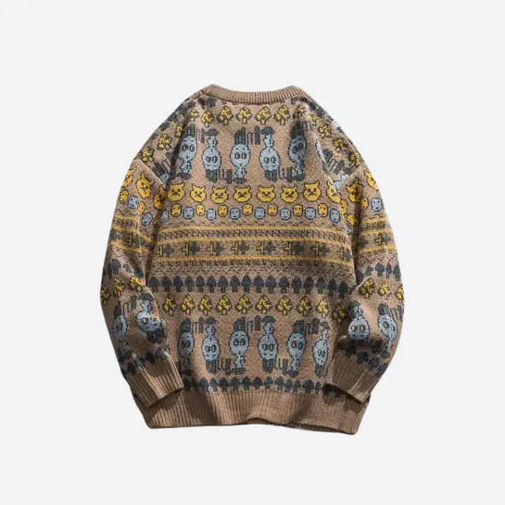 Y2k vintage animal jacquard unisex sweater for fall and winter