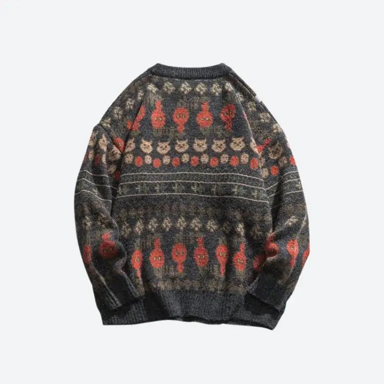 Y2k vintage animal jacquard unisex sweater for fall and winter