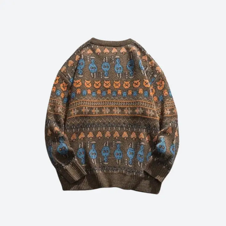 Y2k vintage animal jacquard unisex sweater for fall and winter