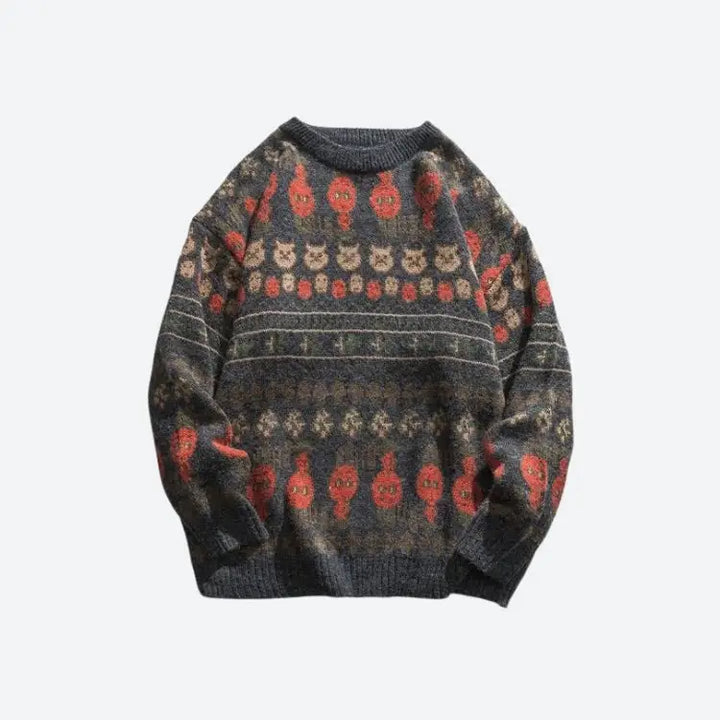 Y2k vintage animal jacquard unisex sweater for fall and winter - black / s