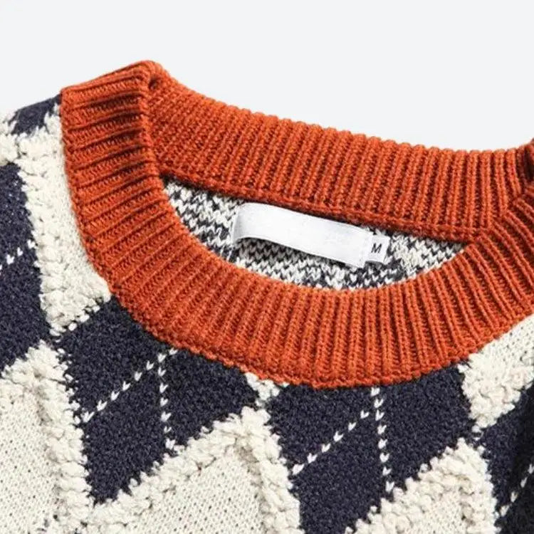 Vintage argyle knitted sweater for a cozy winter look