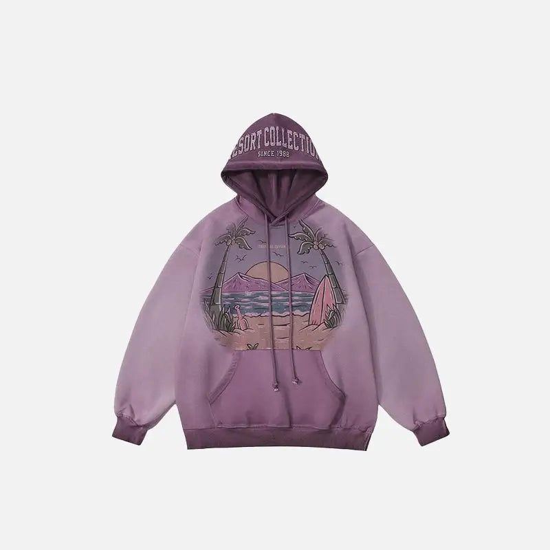 Vintage beach graphic oversized hoodie y2k - purple / m - hoodies