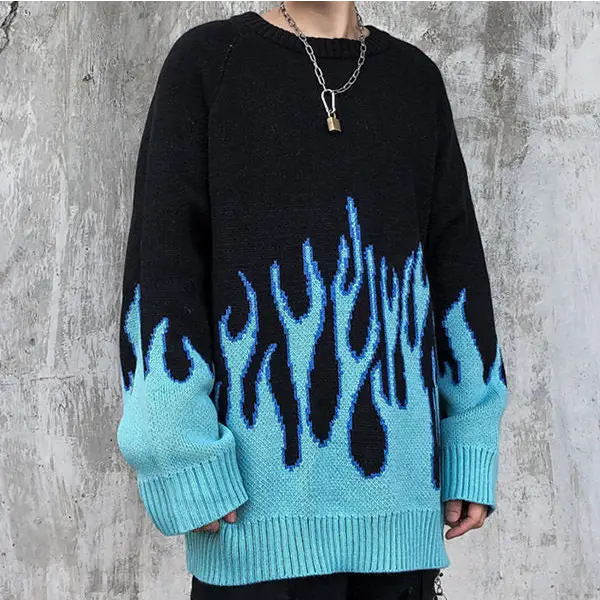 Vintage blue flame sweater - sweaters