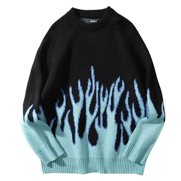 Vintage blue flame sweater - sweaters