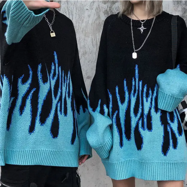 Vintage blue flame sweater - sweaters