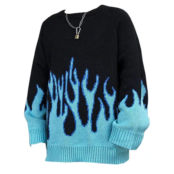 Vintage blue flame sweater - sweaters