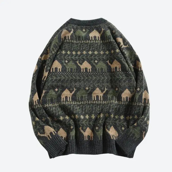 Vintage-inspired camel knitted sweater for timeless winter style