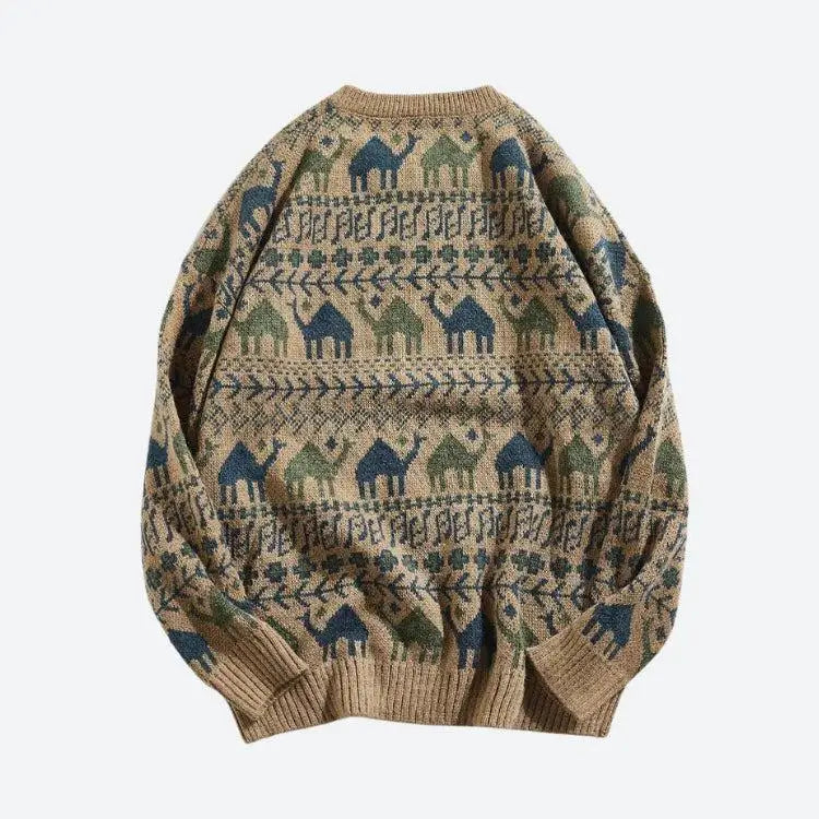 Vintage-inspired camel knitted sweater for timeless winter style