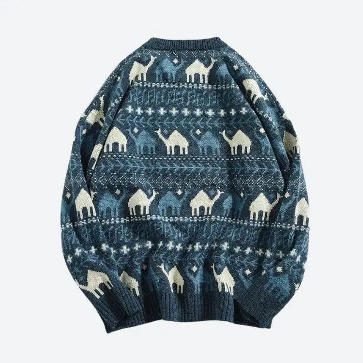 Vintage-inspired camel knitted sweater for timeless winter style