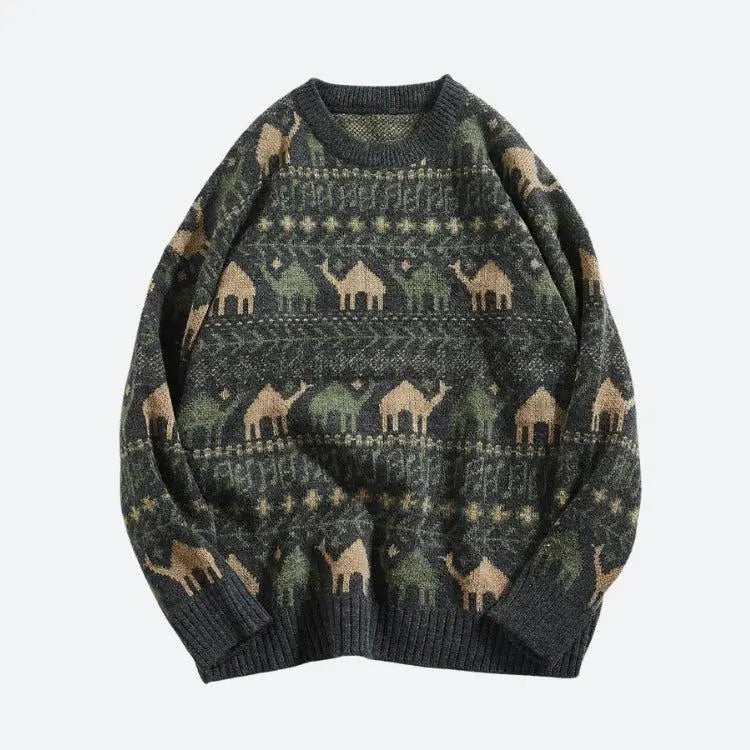 Vintage-inspired camel knitted sweater for timeless winter style - green / s