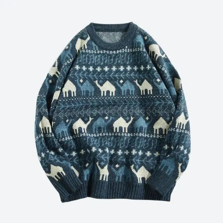 Vintage-inspired camel knitted sweater for timeless winter style - navy / s