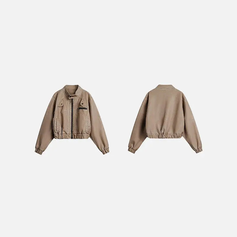 Vintage chic cropped soft pu leather jacket y2k - beige / s - jackets